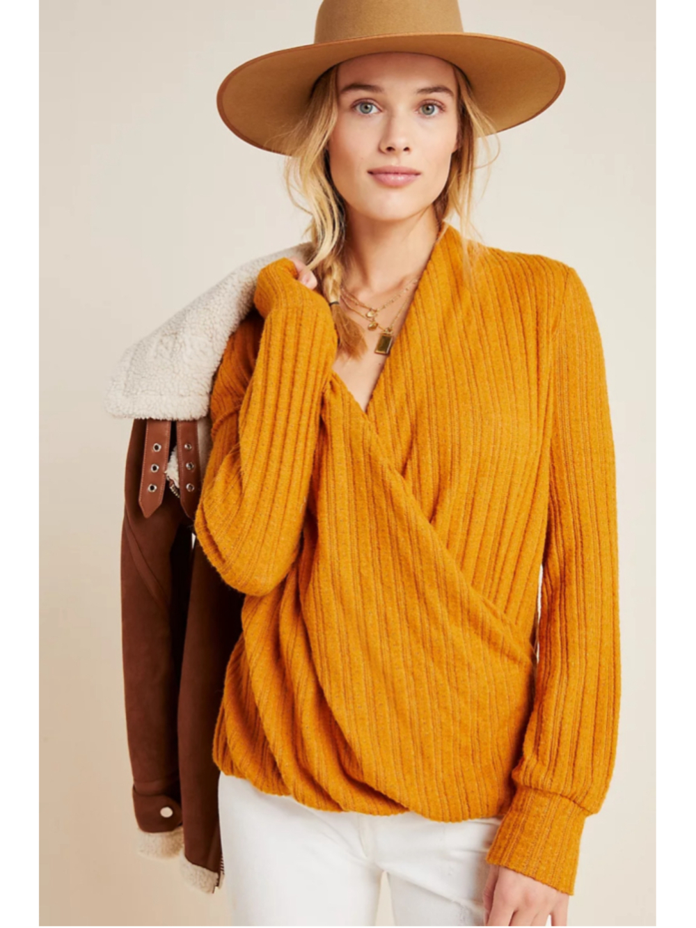 Maeve Anthropologie Rafela Hacci Surplus Top Sweater Golden Womens Small NWT